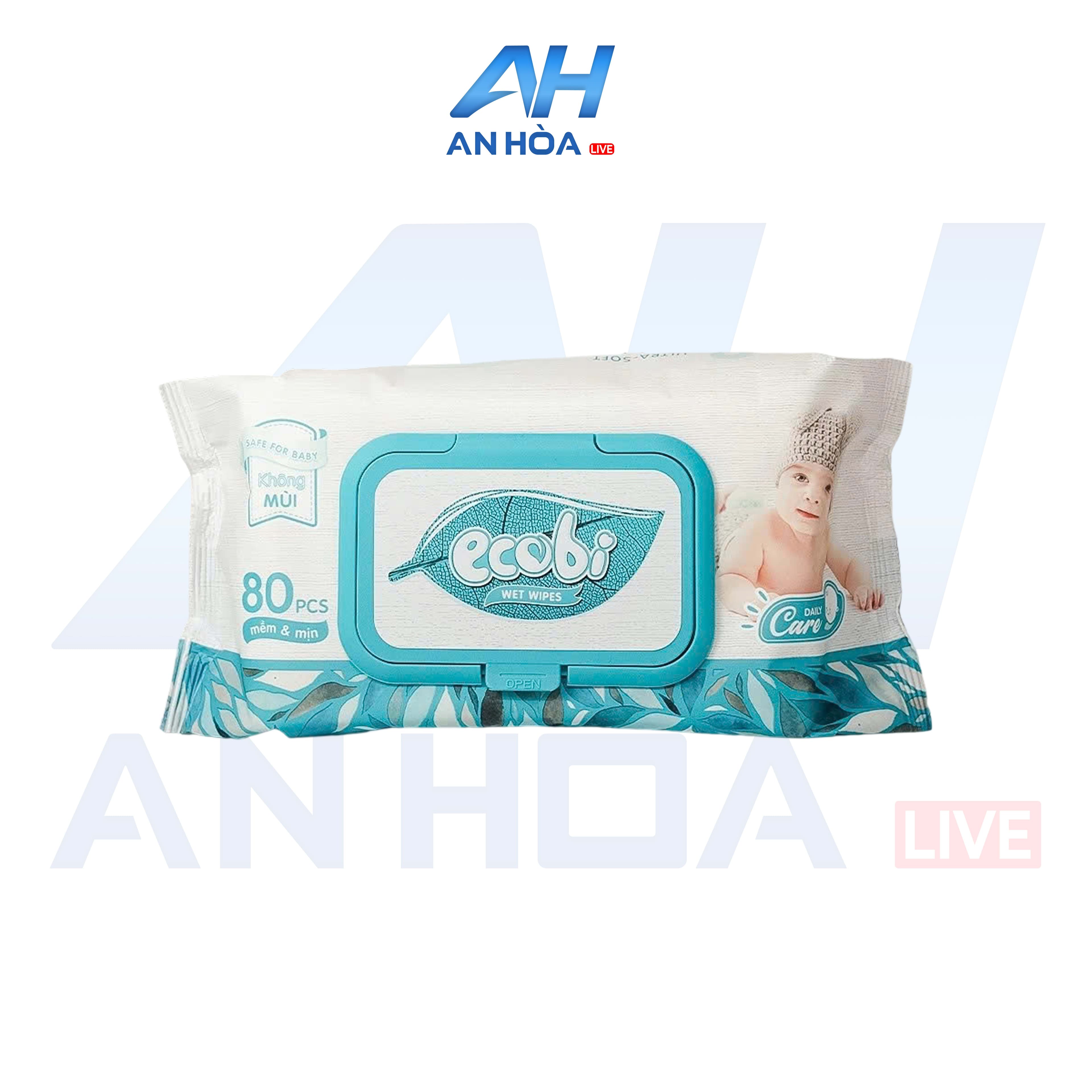Khăn Ướt Đa Năng Ecobi EcoWipes Không Mùi Dịu Nhẹ Gói 80 Tờ